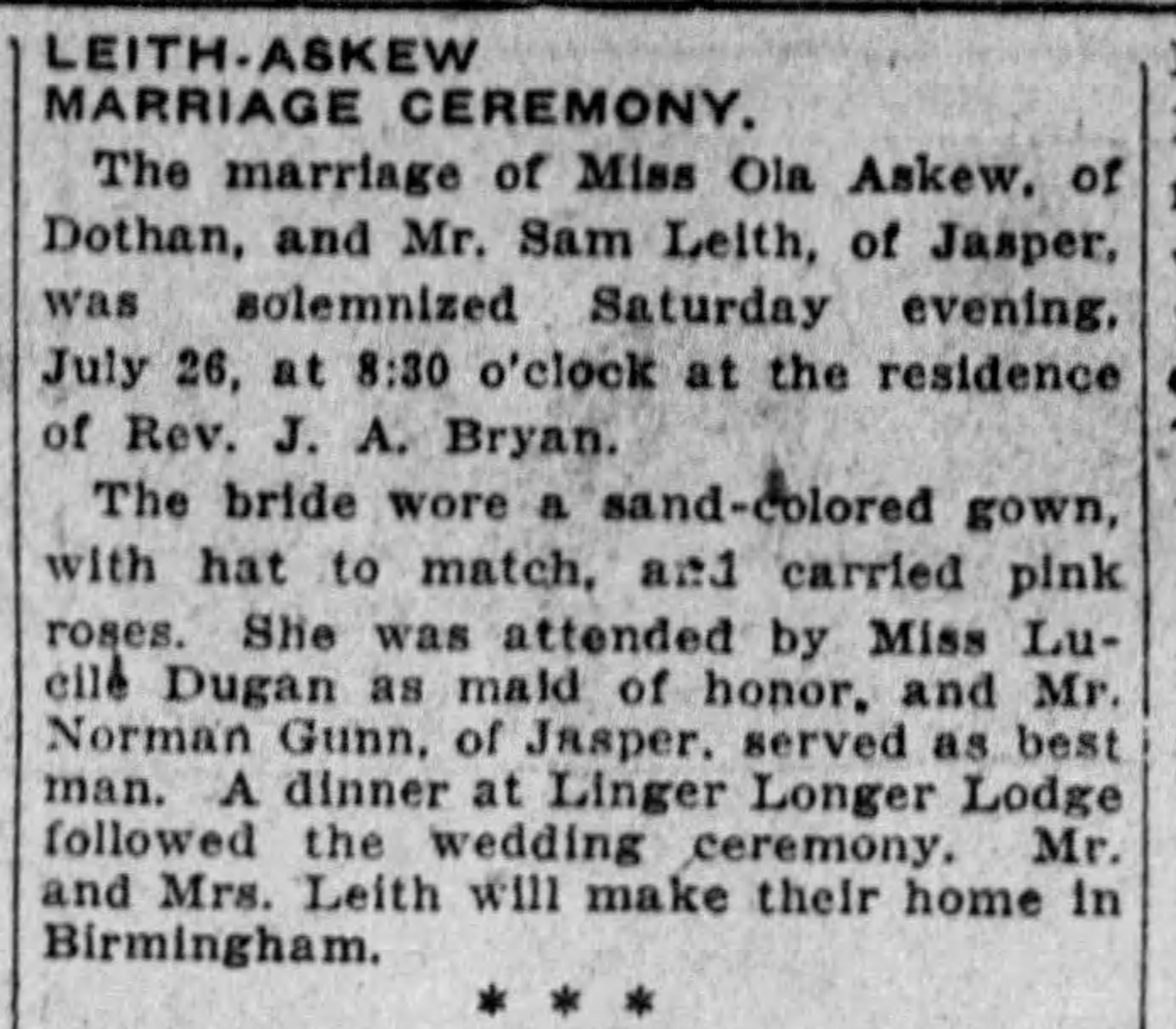 Leith-Askew Marriage Ceremony